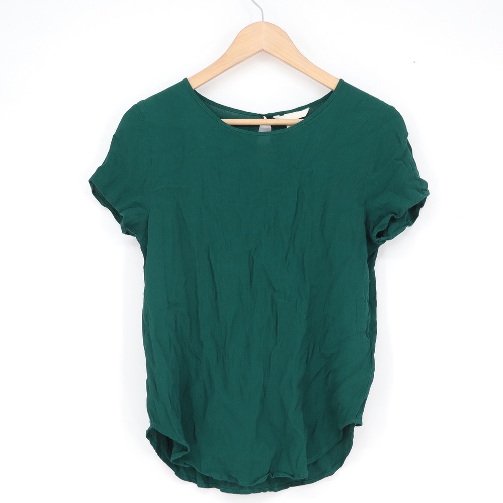 HM Forest Green Short Sleeve Viscose Blouse Keyhole Back Size 6